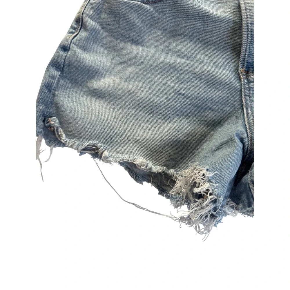 American Eagle Denim Shorts Womens 4 Light Blue High Rise Frayed Hem Stretch